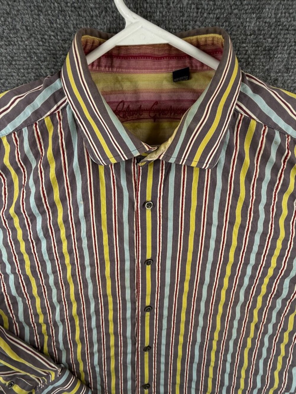 Robert Graham Long Sleeve Button Up Shirt Men Cotton Striped Green 2XL Colorful